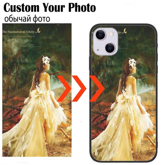 Custom Phone Cases For iphone 14 Pro Max 13 Mini 14 Plus Glass Silicone Cover Customized DIY Photo Personalized Pictures Fundas Caseverse