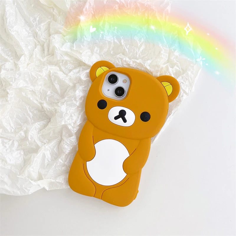 Cute 3D Cartoon Rilakkuma Bear Phone Case for iPhone 16 promax 15 14 13 12 11 Pro Max Xs XR 6 7 8 Plus SE Soft Silicone Cover - Caseverse