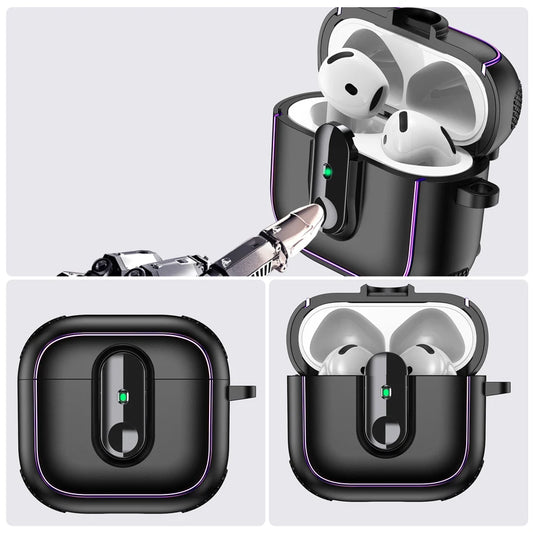 Armor locking clasp Earphone Cover For AirPods 4 3 2Pro With Plated Purple Strips With Magnetic Attraction Protective Case