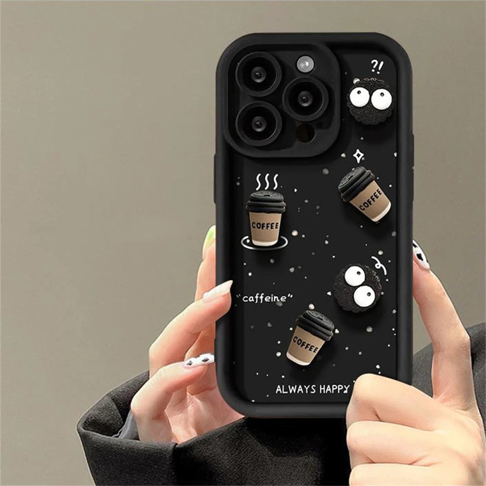 Cute Fun 3D Ball Coffee Silicone Soft Phone Case For iPhone 16 14 13 12 11 15 Pro Max XS XR 7 8 Plus SE Shockproof Matte Cover - Caseverse