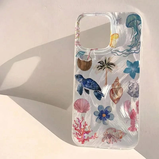 Ocean Elements Personalized Pattern Soft Phone Case For iPhone 16 Pro Max 16E 14 12 13 11 15 PRO Case X XR XS 7 8 Plus SE2 Cover Caseverse