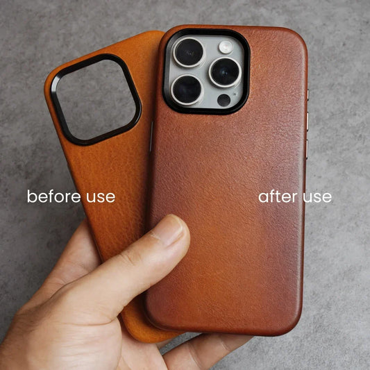 YMW Magnetic Genuine Leather Case for iPhone 16 Pro Max 15 14 Personality Cowhide Magnetic Phone Cover - Caseverse