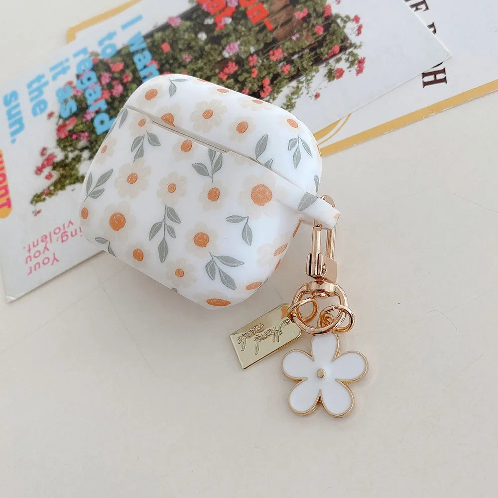 For Apple AirPods 4 ANC Flower Print Earphone Case For AirPods 2 3 Pro2 Silicone Soft Wireless Headphones Cover With Keychain Caseverse