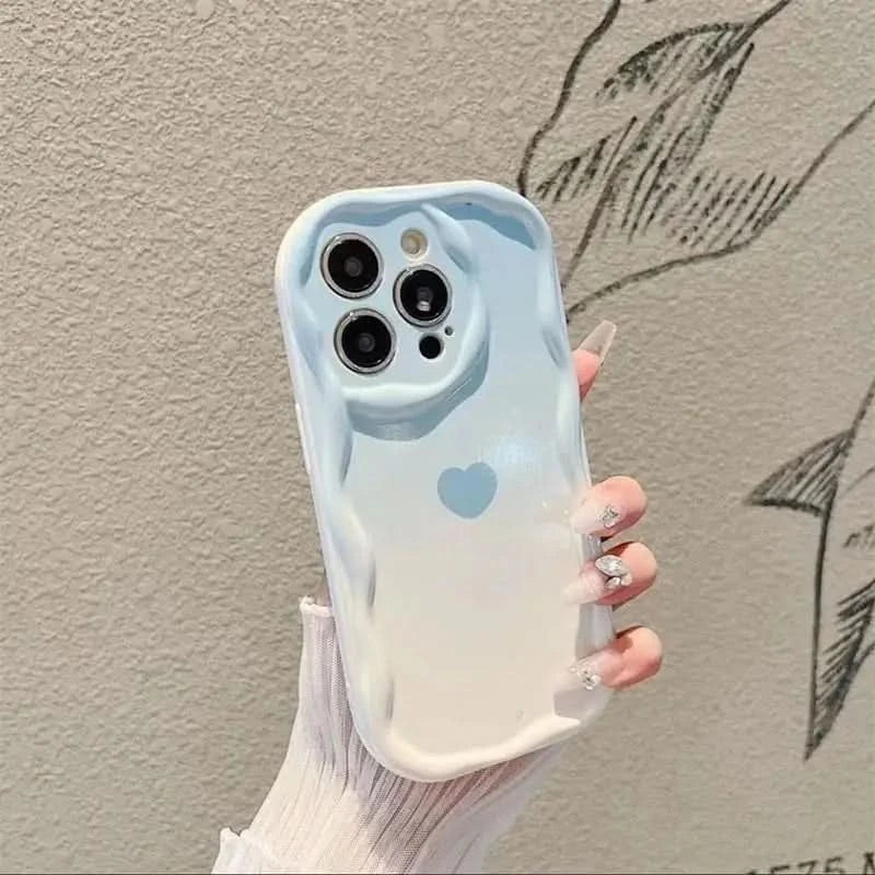 Gradient Love Heart Wavy Phone Case For IPhone 16 15 Pro Max 14 11 13 12 Mini XR 8 7 Plus X XS SE 2022 Clear Soft Silicone Cover - Caseverse