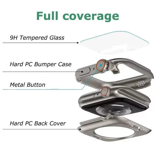 Case for Apple Watch Cover 44mm 45mm 40 41mm Appearance Change To Ultra Tempered Glass Screen Protector Cover iWatch 9 8 7 6 se