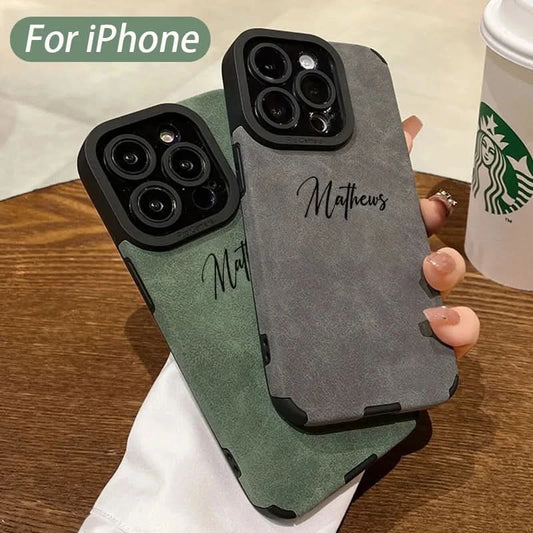Personalized Luxury Leather Lambskin Shockproof Case For iPhone 16 15 14 13 12 11 Pro Max Customized Name DIY Cover 15 Pro Max Caseverse