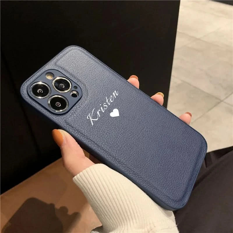 Personalized Customized Name Heart Phone Case for iPhone 16 15 14 13 Pro Max 12 11 X XS XR Design Leather Protective Back Cover Caseverse
