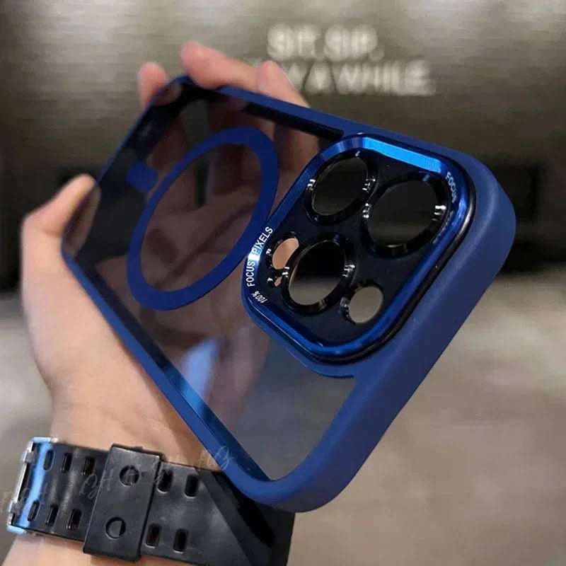 Luxury Magnetic Metal Lens Bumper Protection Case For iPhone 16 15 14 13 12 11 Pro Max Plus Magsafe Acrylic Translucency Cover Caseverse