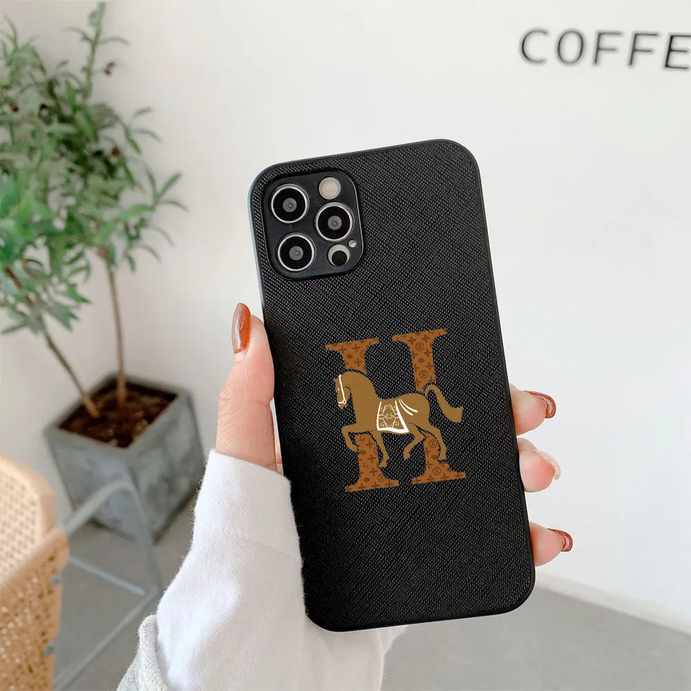 Classic Horse H Cross Leather Fashion Case For Iphone 15 14 13 12 11 Pro Max Mini 7 8 Plus X Xs Xr Max Luxury Phone Cover Funda Caseverse