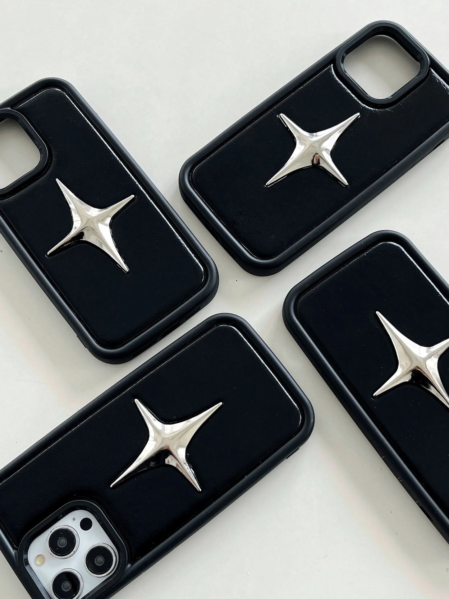 Luxury Metal Star PU Leather Phone Case For iPhone 15 14 13 12 Pro Max 15pro 14Pro Shockproof Cover Men Women Stylish Cases Caseverse
