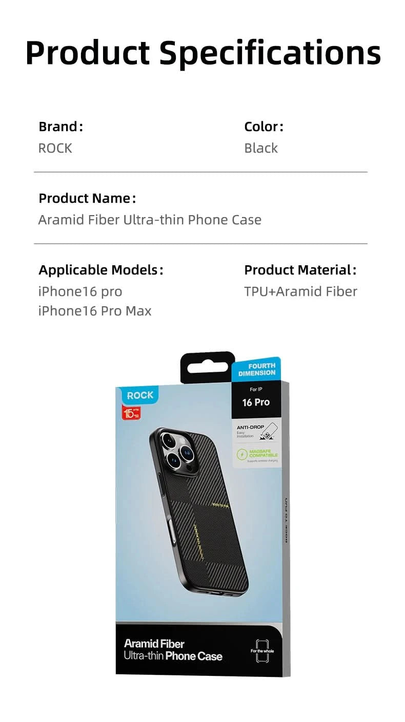 ROCK Aramid Fiber Magnetic Case for iPhone 16 Pro Max Military Grade Shockproof Cover for iPhone 16 Pro Compatible with MagSafe - Caseverse