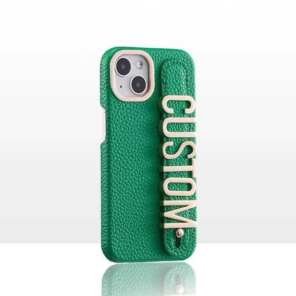 Leather Phone Case Custom Name Wristband Metal Gold Letters Personalized Cover for iPhone16 15 14 13 12 11ProMax 15 16plus Caseverse