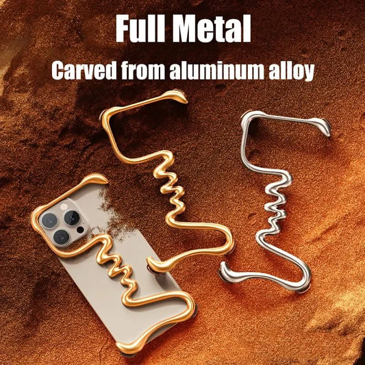 Metal 3D Track Bumper Phone Case For iPhone 16 Plus 15 14 Pro Max 15Pro Aluminum Alloy Frameless Shell Air Bag Shockproof Cover Caseverse