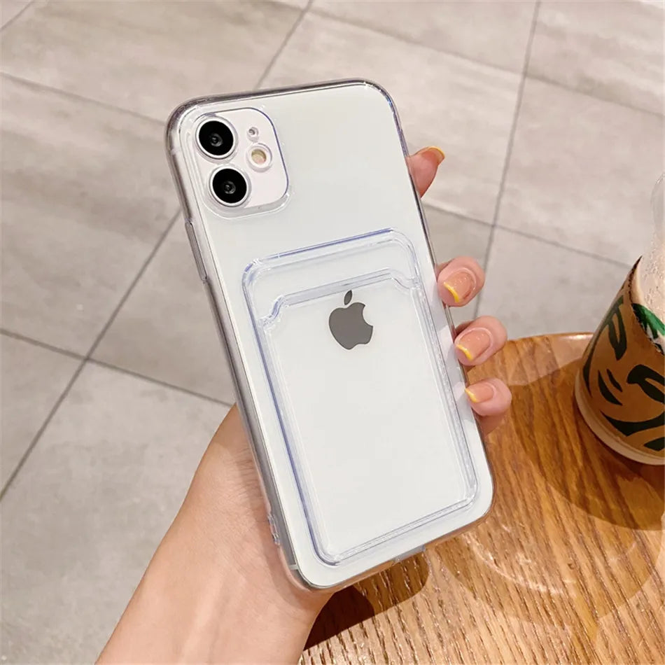 Clear Phone Case For iPhone 11 12 13 14 Pro Case for iphone X XS Max XR 7 8 Plus SE Cases Cover Soft Silicone Wallet Card Holder - Caseverse