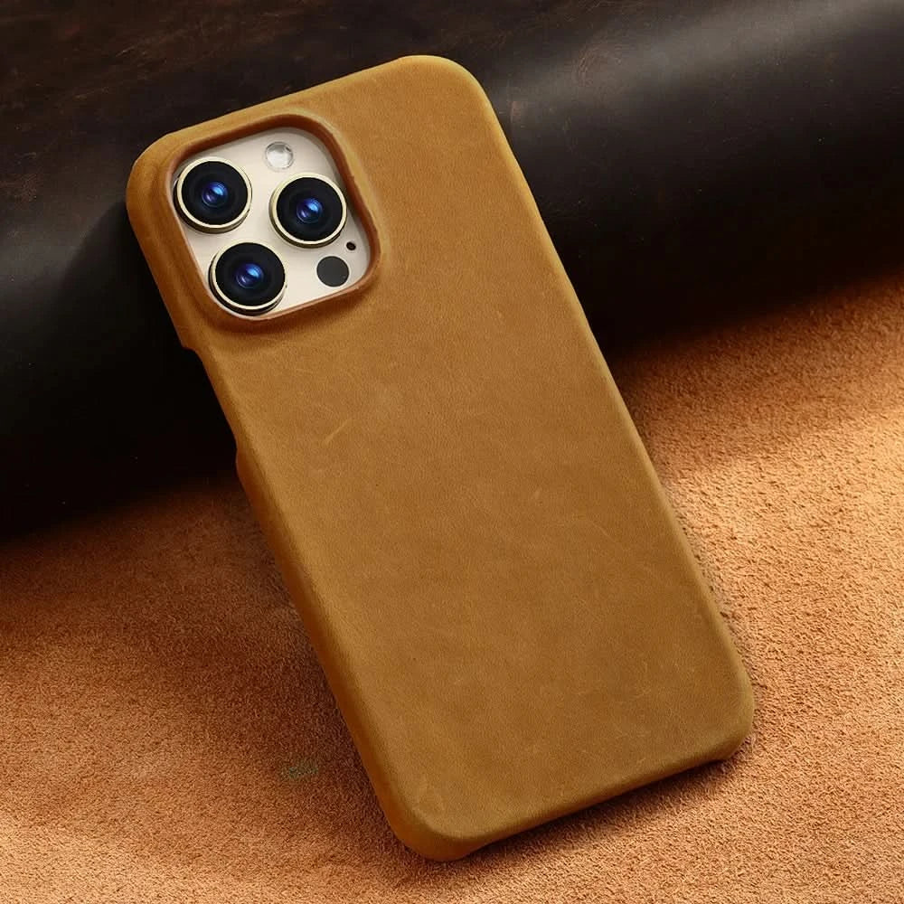 Retro Cowhide Phone Case for iPhone 16 15 13 14 Pro Max 16Pro 14Pro 15Pro Luxury Crazy Horse Genuine PULL-UP Leather Back Cover Caseverse