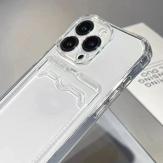 Shockproof Clear Phone Case for iPhone 15 14 13 12 11 Pro Protection Back Card Pocket Cover - Caseverse