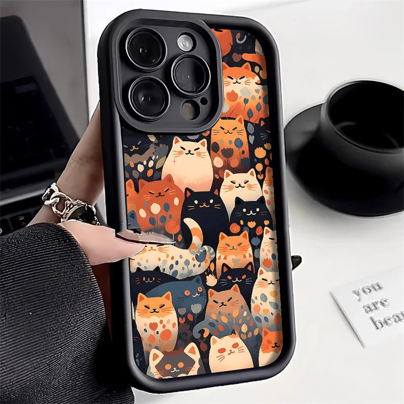 Candy Color Cute Cat Phone Case For iPhone 16, 15 Matte Shockproof Cover - Caseverse