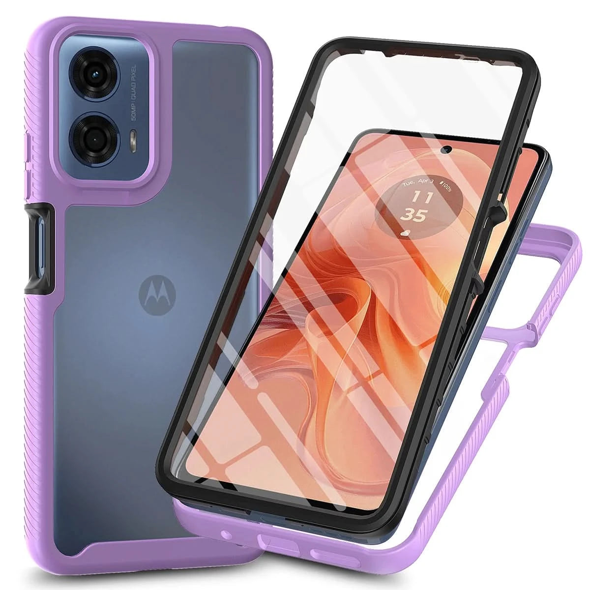 Moto G24 Shockproof Clear Case Built in Screen Protector Full Body Rugged Defender Cover for Motorola G04/G04S Case - Caseverse