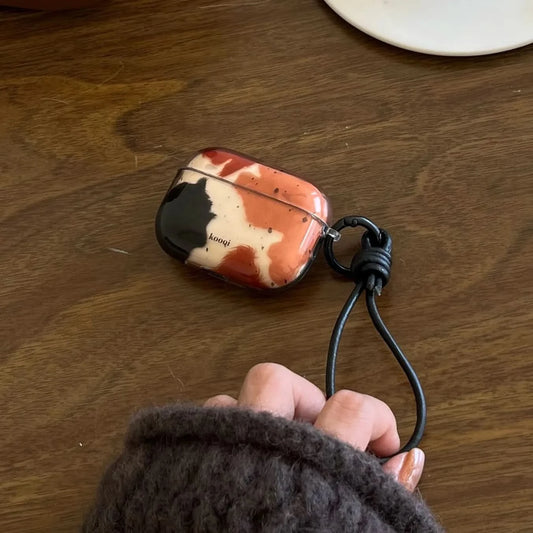 Black Brown Block Splash Ink + Rope Suitable for Apple for Airpodspro2 Case/For Airpodspro Case/For Airpods4 Case/For Airpods3 Case/For Airpods2 Case/Fashion Earphone Case/Simple Earphone Case Caseverse