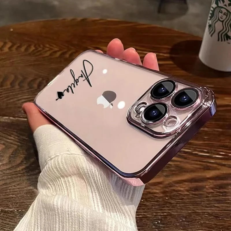 15 16 Pro Max Personalised Customized Name Case For iPhone 16 15 14 13 12 11 Pro Max Plating Transparent Luxury Cover 15 Pro Max Caseverse