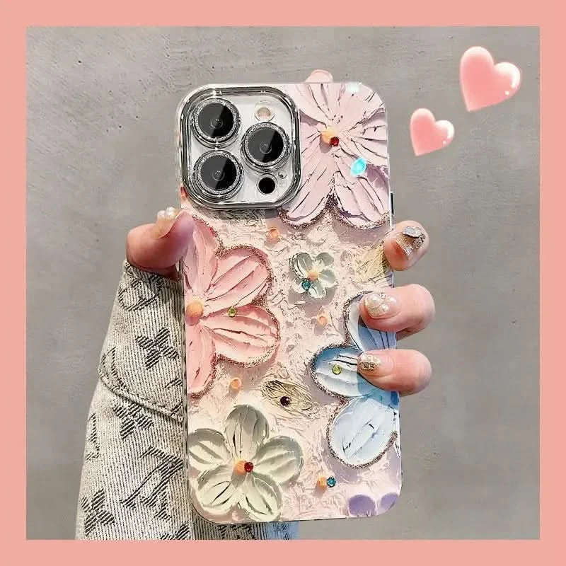 Luxury Flowers Glitter Laser Phone Case For iPhone 16 Pro Max 15 14 Plus 13 12 11 Diamond Soft Shockproof Lens protection Cover Caseverse