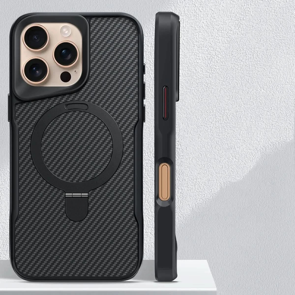 Desert Titanium metal holder carbon fibre magnetic phone case for iPhone 16 15 14 13 12 Pro Max magsafe charging armor hard case - Caseverse