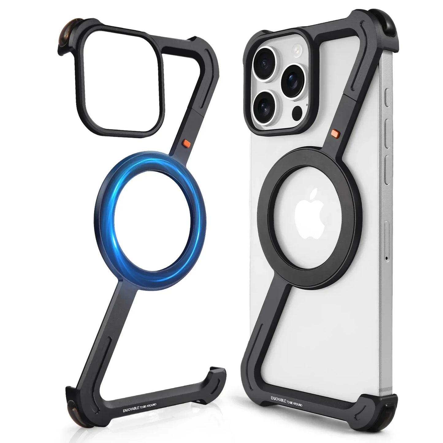 Eary Aluminum Alloy Z-Shape Phone Case for iPhone 16 Pro Max Metal Frameless Magnetic Bumper Minimalist Slim Protective Cover