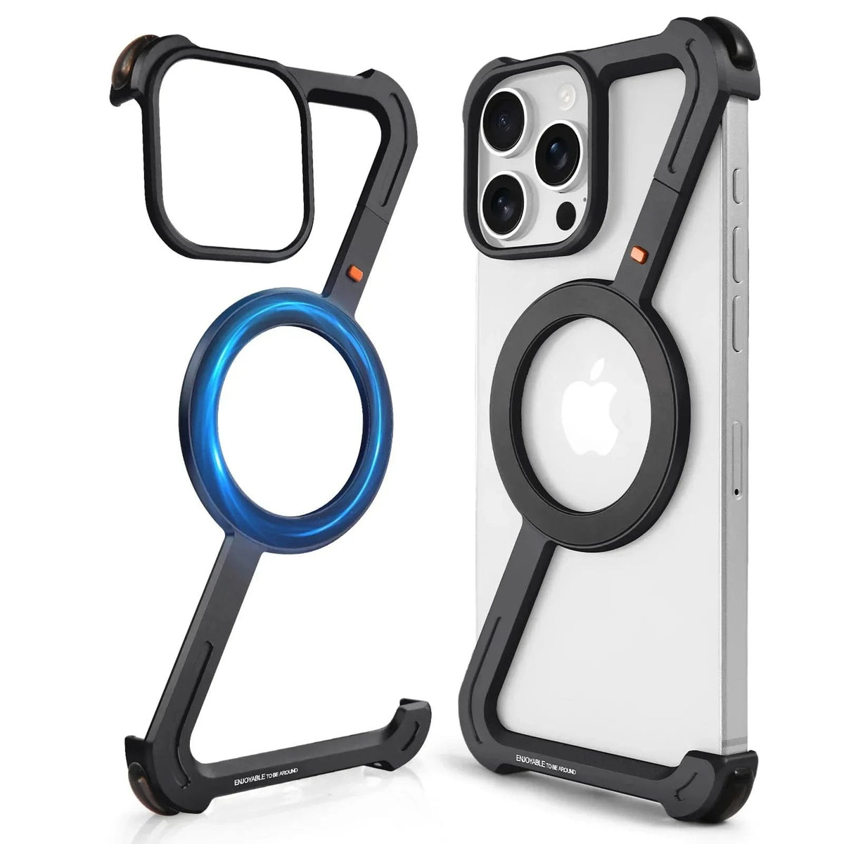 Eary Aluminum Alloy Z-Shape Phone Case for iPhone 16 Pro Max Metal Frameless Magnetic Bumper Minimalist Slim Protective Cover