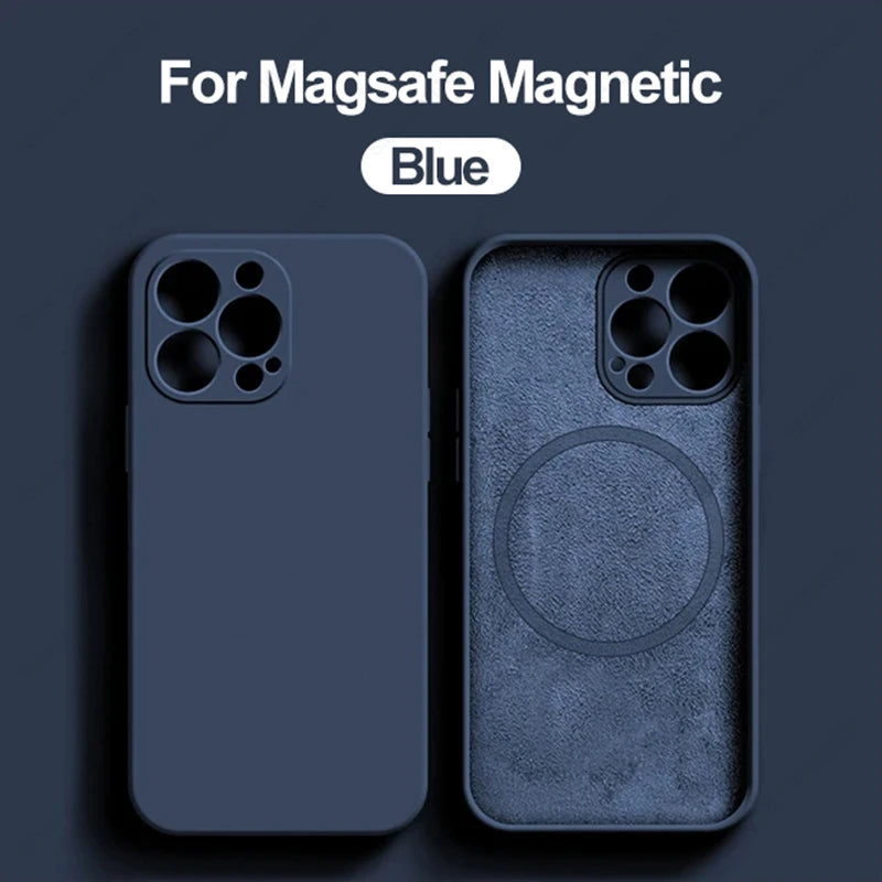 Original Magnetic Liquid Silicone Phone Cases For iPhone 16 15 14 13 12 11 Pro Max Magsafe Case Wireless Charge Shockproof Cover - Caseverse