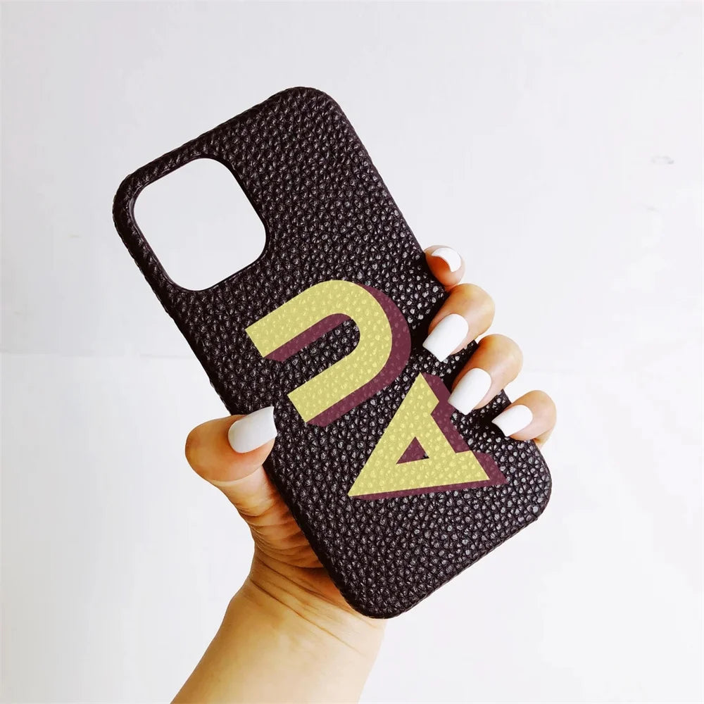 Personalized iPhone Case Monogram Initial Letter Leather Case For iPhone 15 14 13 12 11 Pro Max XS XR 7 8Plus Luxury Phone Cover Caseverse