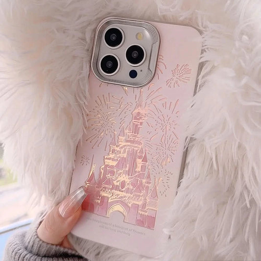 Pink Glitter Castle Phone Case with Lanyard for iPhone 15 14 13 12 Pro Max Plus Princess Fairytale Phone Case Cover Caseverse