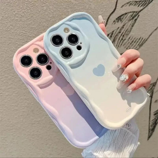 Gradient Love Heart Wavy Phone Case For IPhone 16 15 Pro Max 14 11 13 12 Mini XR 8 7 Plus X XS SE 2022 Clear Soft Silicone Cover Caseverse