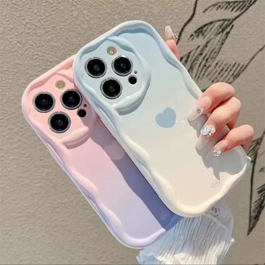 Gradient Love Heart Wavy Phone Case For IPhone 16 15 Pro Max 14 11 13 12 Mini XR 8 7 Plus X XS SE 2022 Clear Soft Silicone Cover - Caseverse