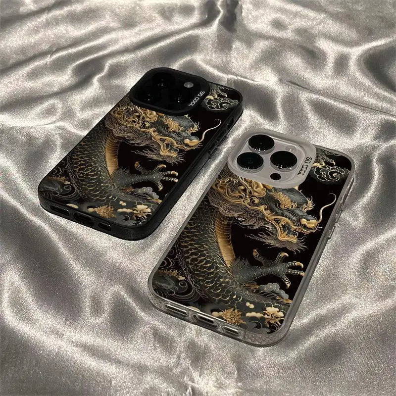 Golden Dragon Personality Pattern Shockproof Matte Phone Case For iPhone 16 15 14 13 12 11 Pro Max XR XS MAX 7 8 PLUS MINI Cover - Caseverse