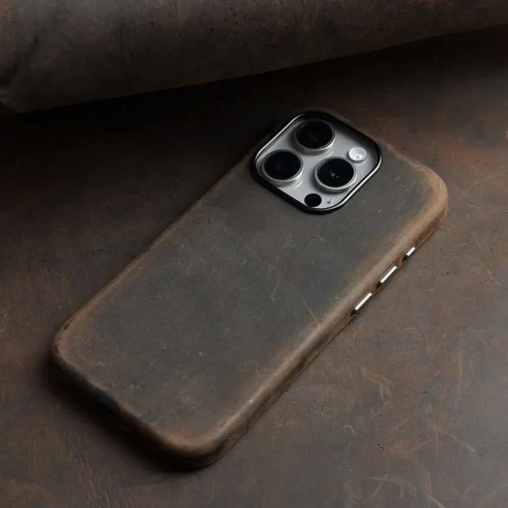 YMW Italian Crazy Horse Genuine Leather Case for iPhone 16 Pro Max 15 14 Personality Cowhide Magnetic Phone Cover - Caseverse