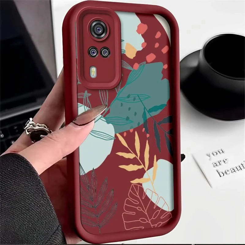 Luxury Fresh Green Leaf Painted Phone Case For Vivo Y33 Y51 Y51a Y31 2021 Y53s Silicone Anti Drop Soft Cover Funda - Caseverse
