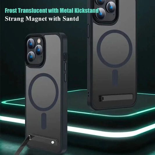 Magnetic Phone Case with Metal Stand for iPhone 16 15 14 13 12 Pro Max Plus Translucent Mobile Cases Military Grade Back Cover Caseverse