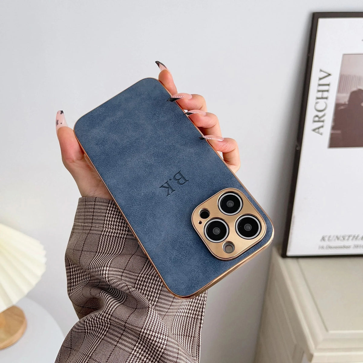 Leather Personalised Customized Name Case For Iphone 11 12 13 14 15 16 Pro Max Plating Frame Lambskin Initials Cover 16 11 15Pro Caseverse