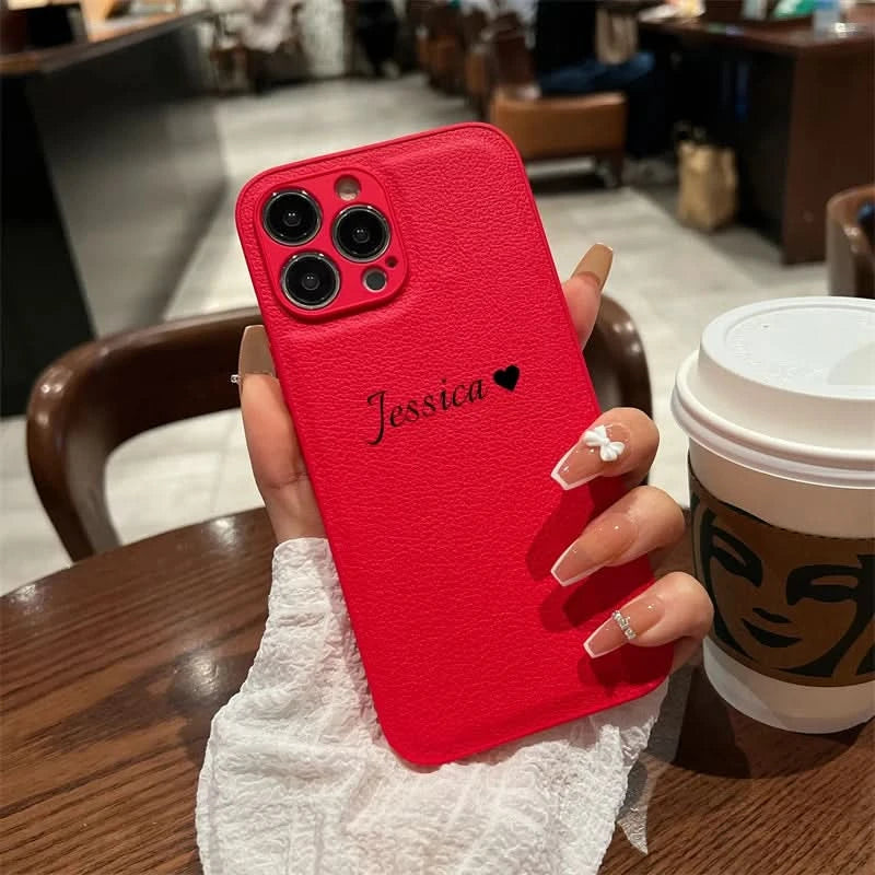 Personalized Customized Name Heart Phone Case for iPhone 16 15 14 13 Pro Max 12 11 X XS XR Design Leather Protective Back Cover Caseverse