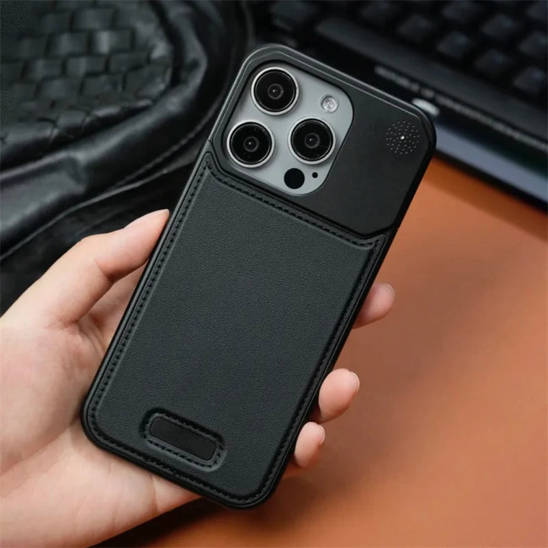 Aluminum Alloy Leather Magnetic Phone Case For iPhone 16 16pro 15 14 Pro Max Wireless Charging Metal Frameless Shockproof Cover Caseverse