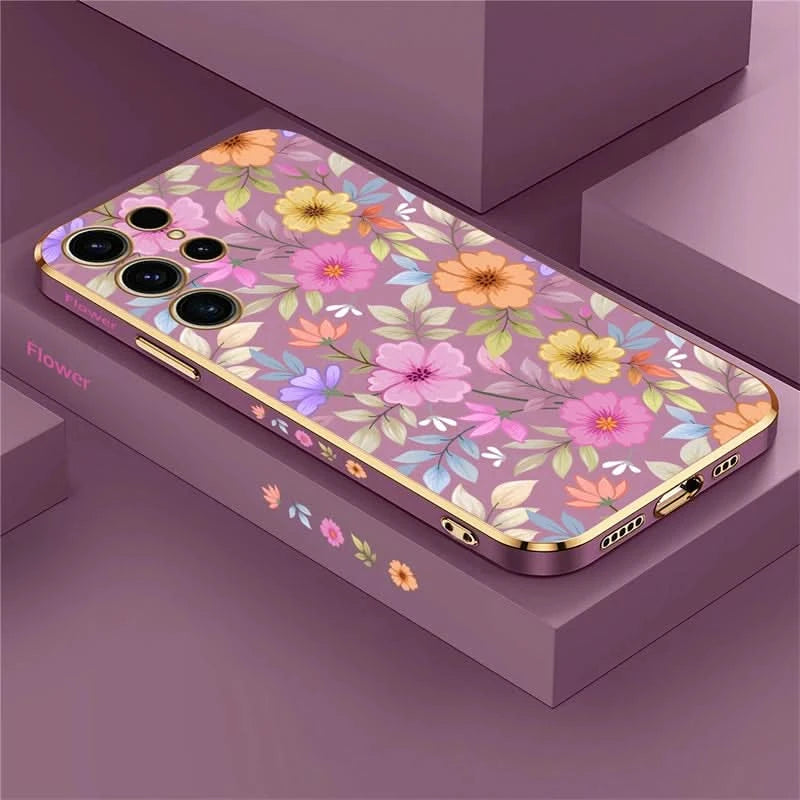 S24 Plus Luxury Plating Phone Case For Samsung Galaxy S24 Ultra S24 5G A25 A24 A15 Shockproof Flowers Pattern Back Cover Coque - Caseverse