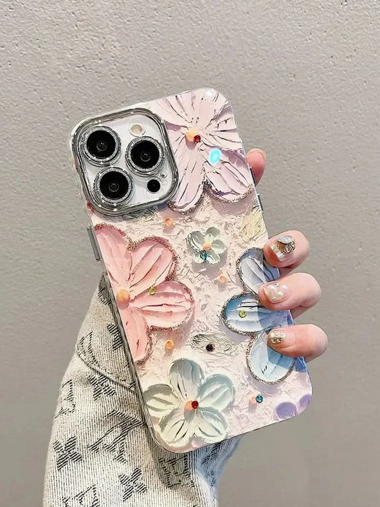 Luxury Flowers Glitter Laser Phone Case For iPhone 16 Pro Max 15 14 Plus 13 12 11 Diamond Soft Shockproof Lens protection Cover Caseverse
