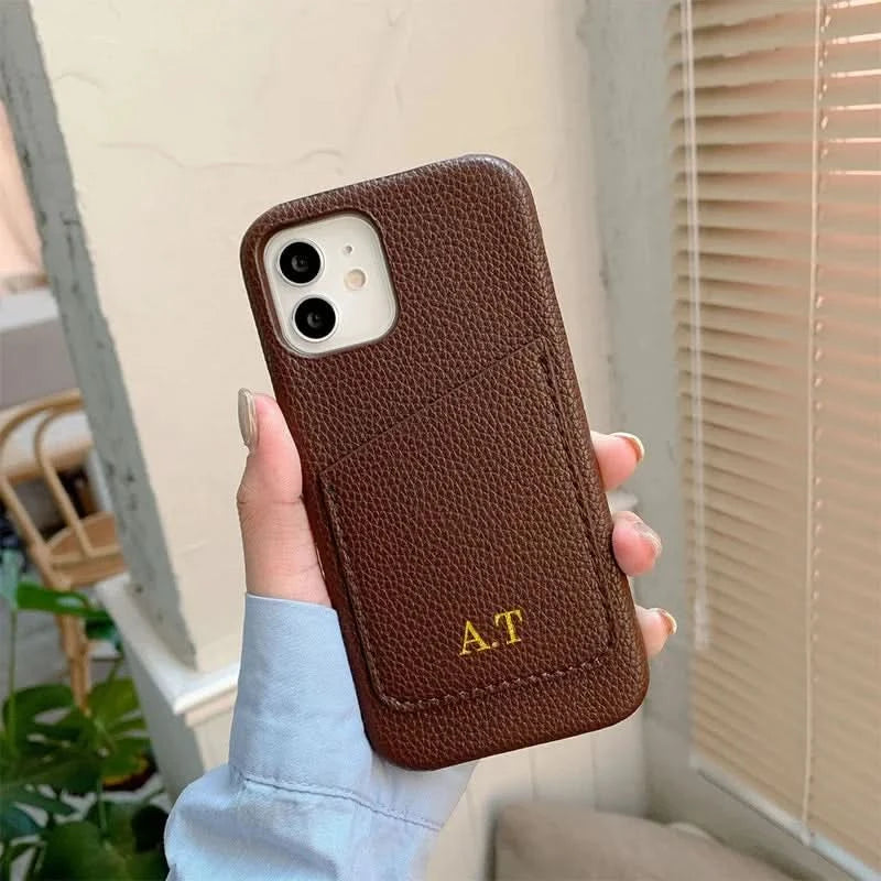 Personalized Phone Case with Card Holder Custom Initials Protective Cover iPhone16Promax 11 12 13 14 15Pro Max XS XR Mini Caseverse