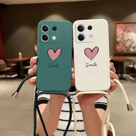 Note13 Big Red Heart Lanyard Silicone Phone Case For Xiaomi Redmi Note 13 13Pro Shatterproof Redmi Note 13ProPlus Back Cover - Caseverse