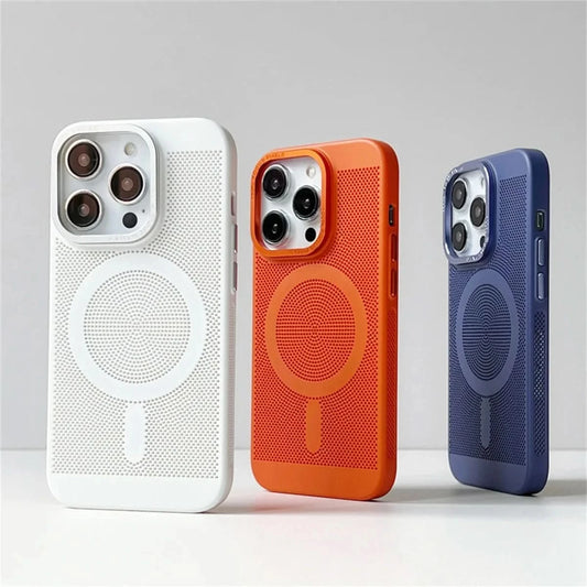 Ultra-thin Cooling Mesh Magnetic Matte Hard Steel Magnetic Shockproof Case for iPhone 15 13 12 14 11 Pro Max Caseverse
