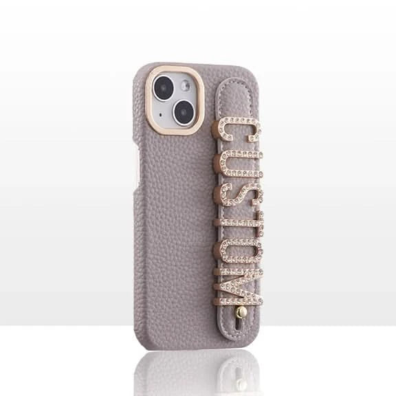 Leather Phone Case Custom Name Wristband Metal Gold Letters Personalized Cover for iPhone16 15 14 13 12 11ProMax 15 16plus Caseverse