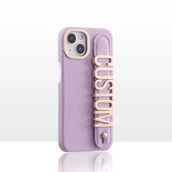 Leather Phone Case Custom Name Wristband Metal Gold Letters Personalized Cover for iPhone16 15 14 13 12 11ProMax 15 16plus Caseverse