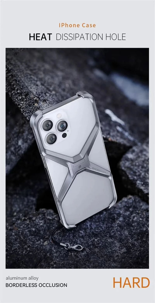Luxury Aluminum Rimless Phone Case For iPhone 16 15 13 14 Pro Max Metal X Type Removable Heat Dissipation Armor Shockproof Cover