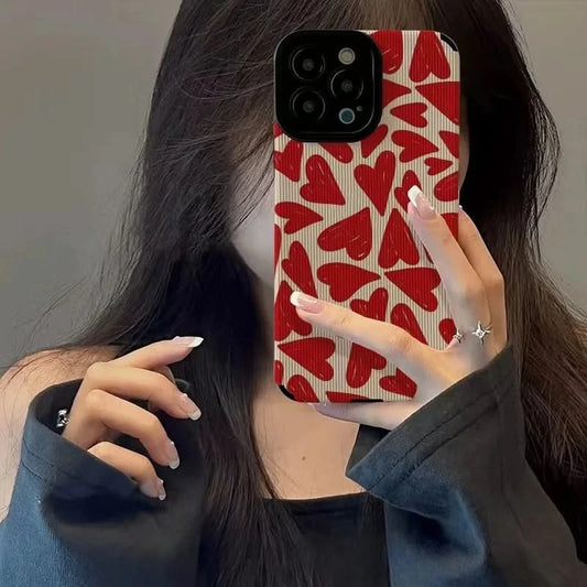Fashion Red Love Heart Silicone Case For iPhone 11 12 13 14 15 Pro Max Mini X XS XR 8 7 16 Plus Soft Leather Shockproof Cover - Caseverse