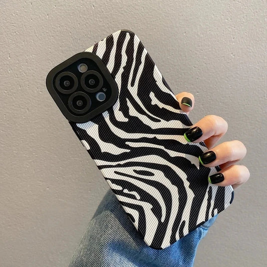 Fashion Zebra Stripes Silicone Case For iPhone 15 12 13 14 Plus 11 16 Pro Max Mini X XS XR 7 8 SE Soft Leather Shockproof Cover - Caseverse
